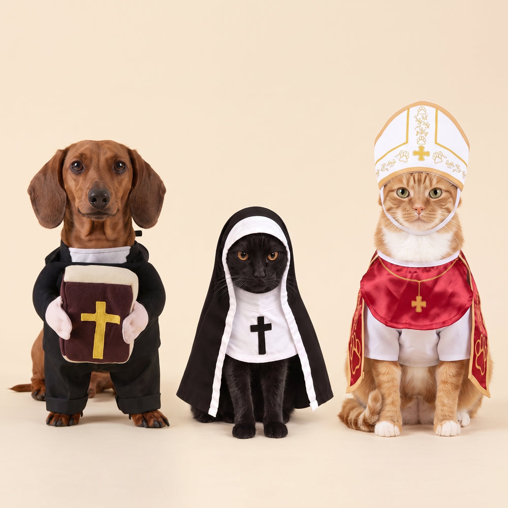 Pope, priest and nun costumes together