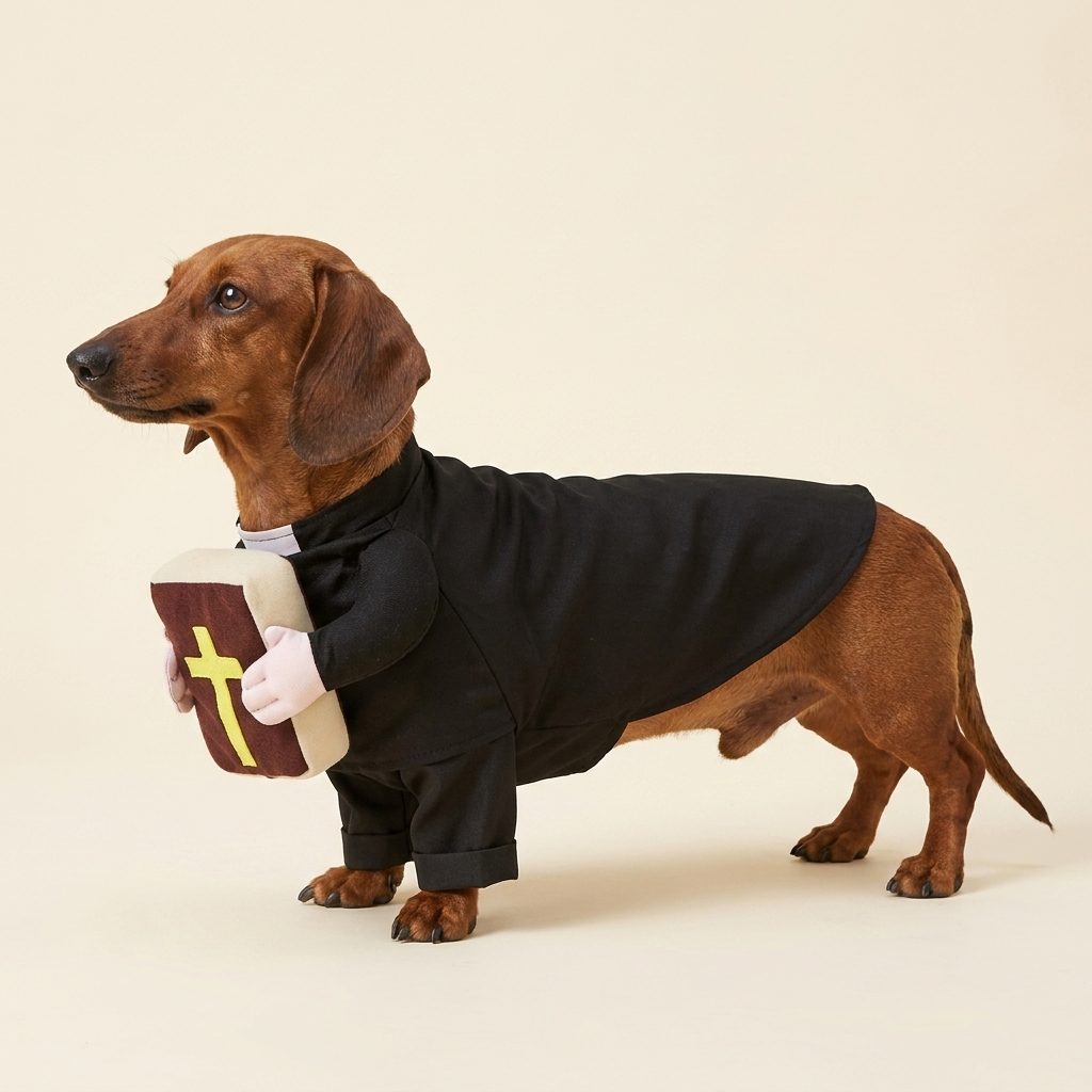 Dog priest costume, side profile
