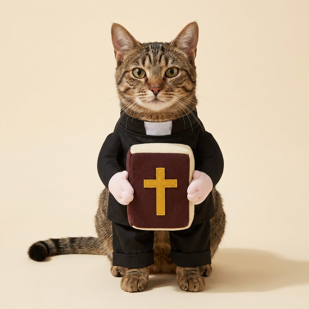 Cat wearing the priest costume