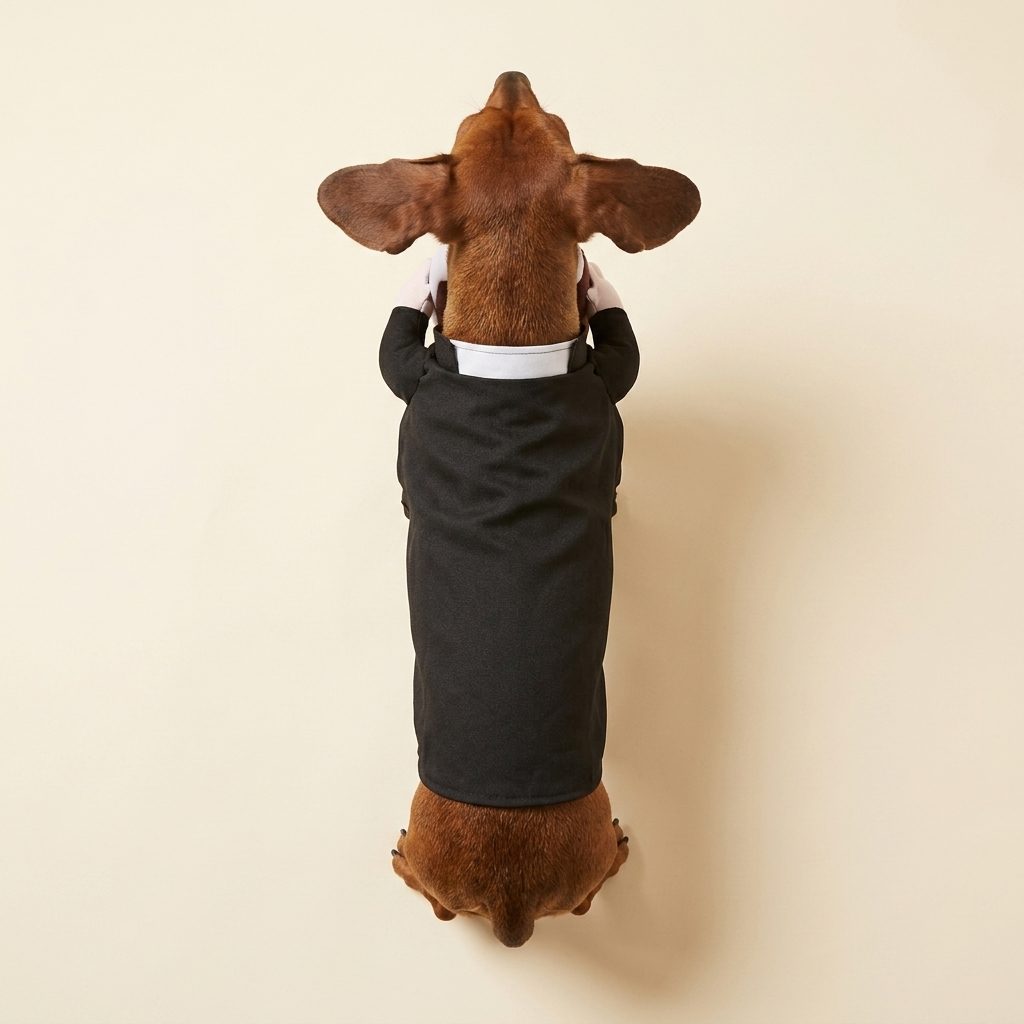 The costume on a dachshund
